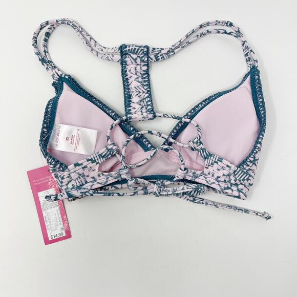 New Xhilaration XSmall Pink Blue Tribal Print Halter Bikini Top S Hipster Bottom - Picture 3 of 13